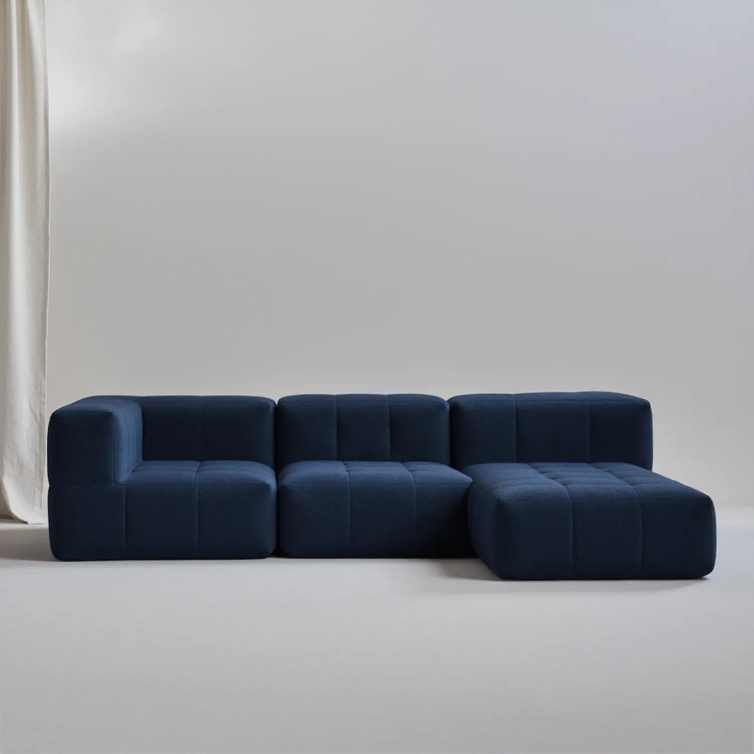 Sofá na Caixa modular 1 lugar poltrona com chaise em Boucle - Azul