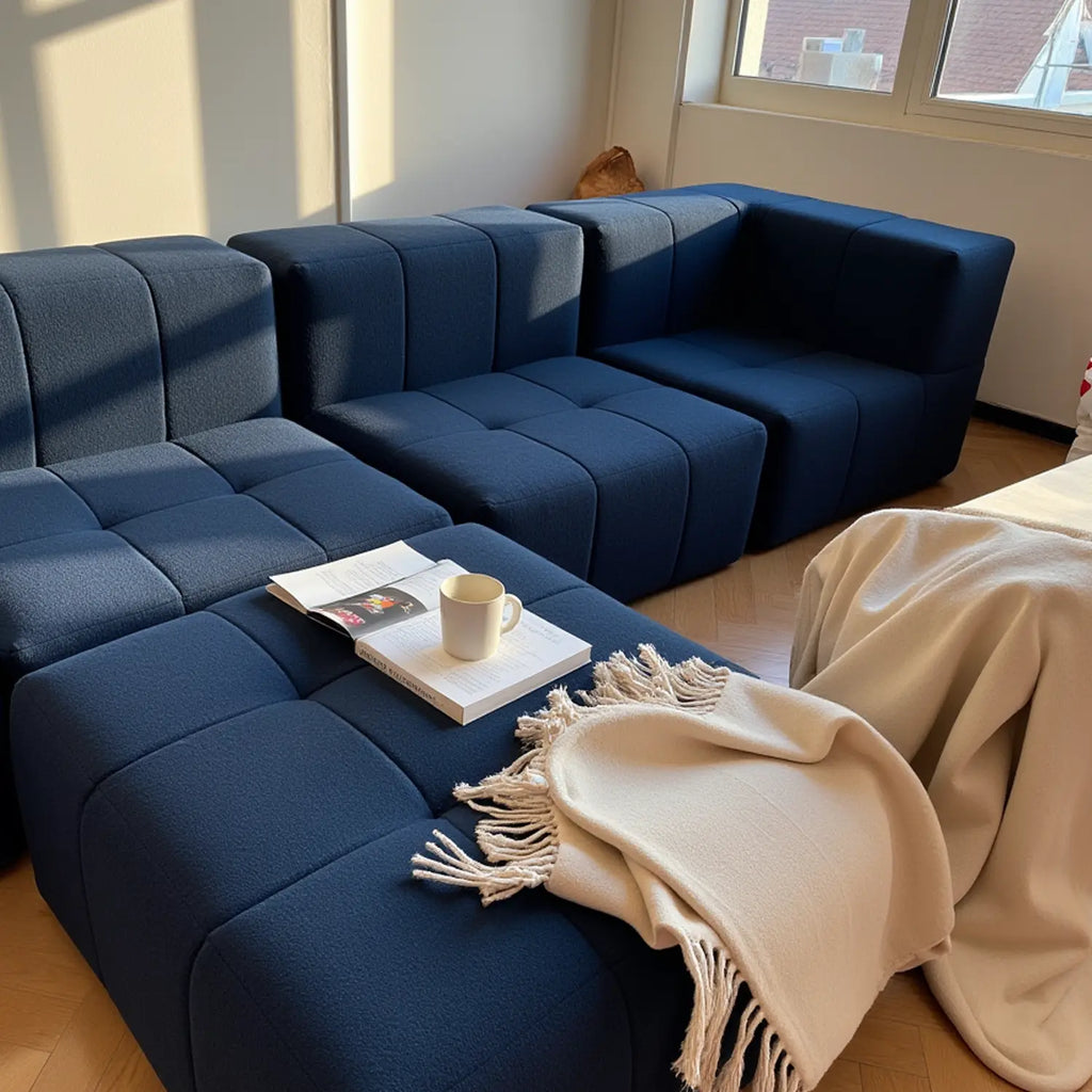 Sofá na Caixa modular 1 lugar Canto com chaise em Boucle - Azul