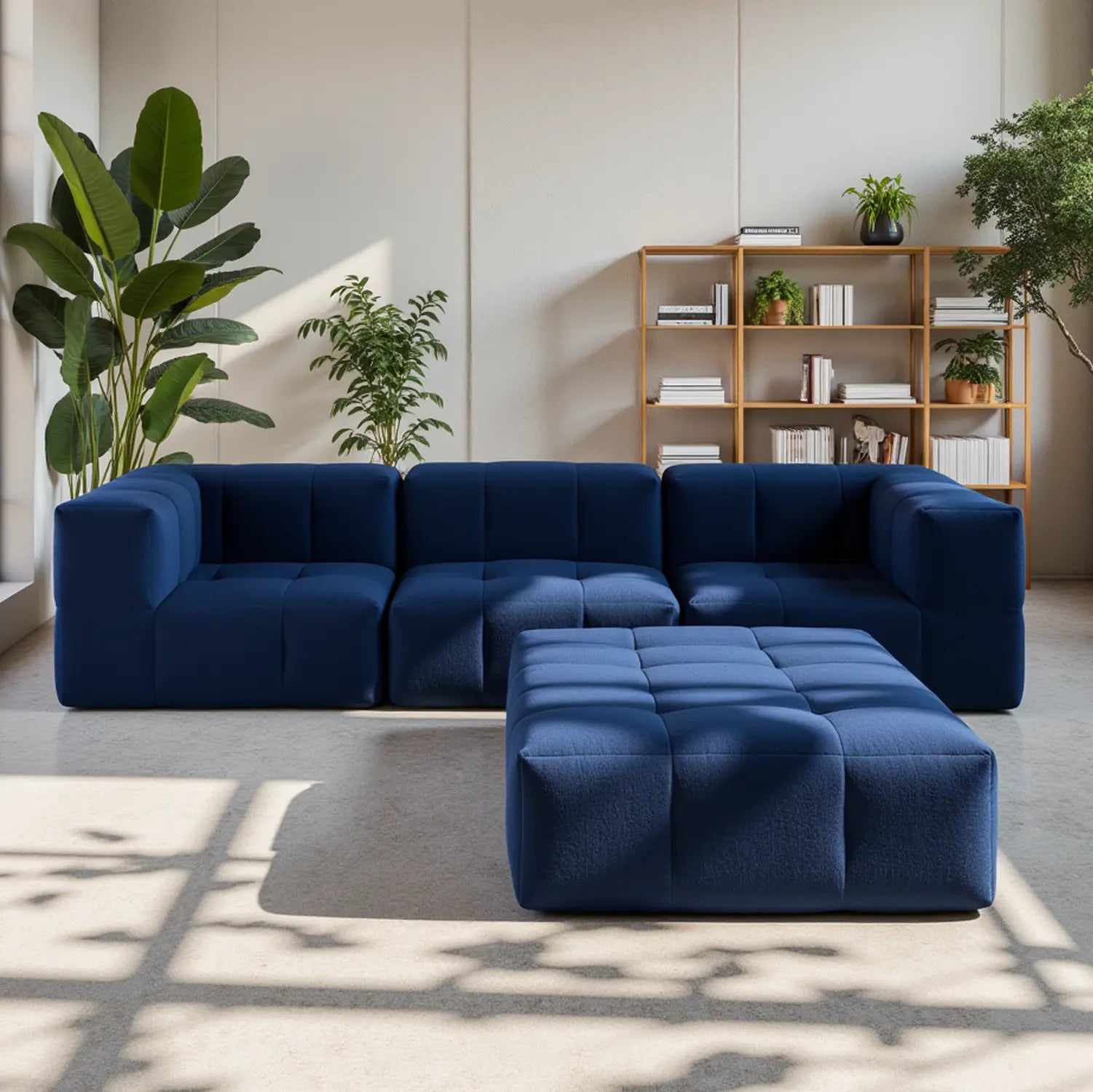 Sofá na Caixa modular 1 lugar Canto com chaise em Boucle - Azul