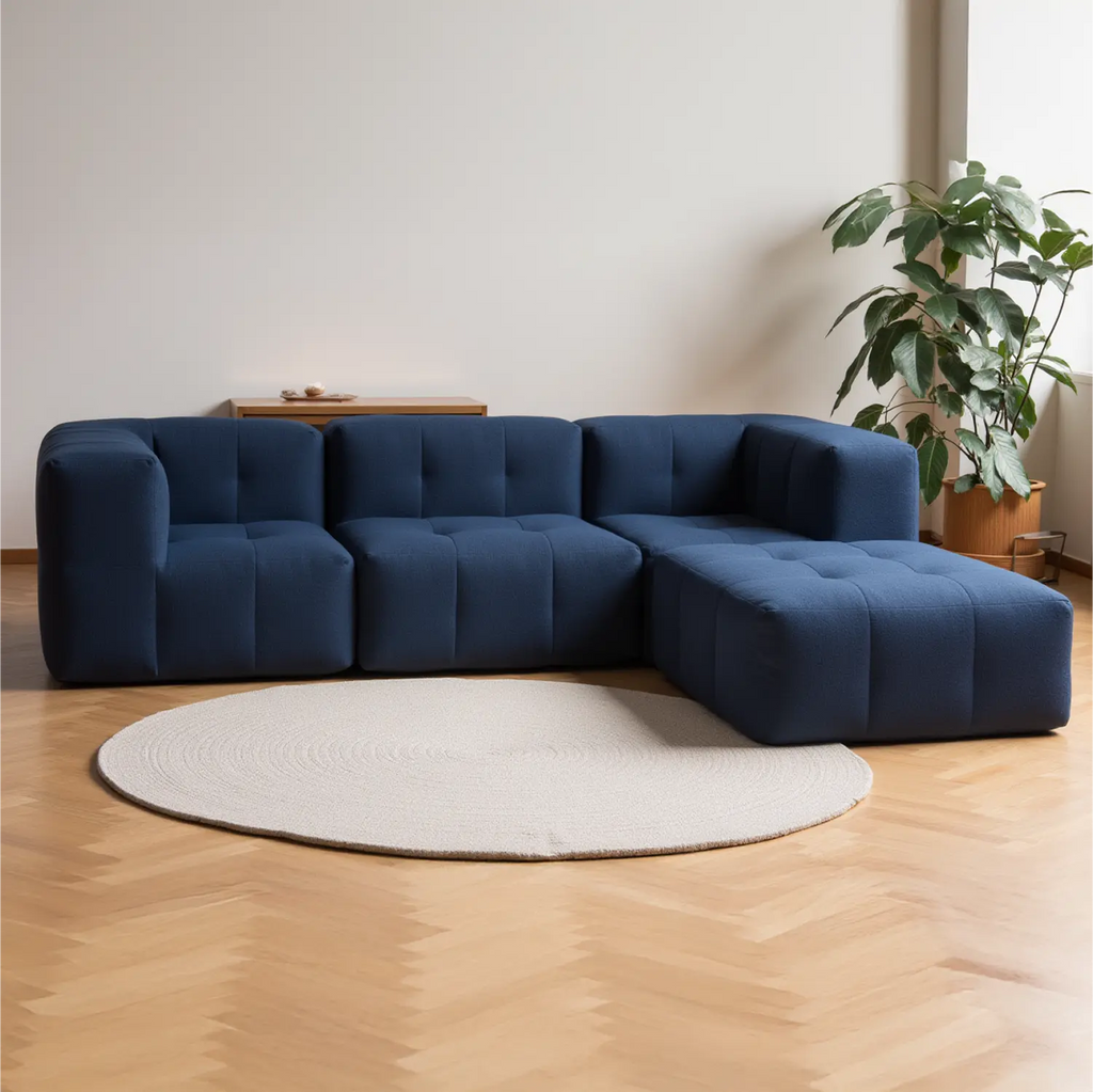 Sofá na Caixa modular 1 lugar Canto com chaise em Boucle - Azul
