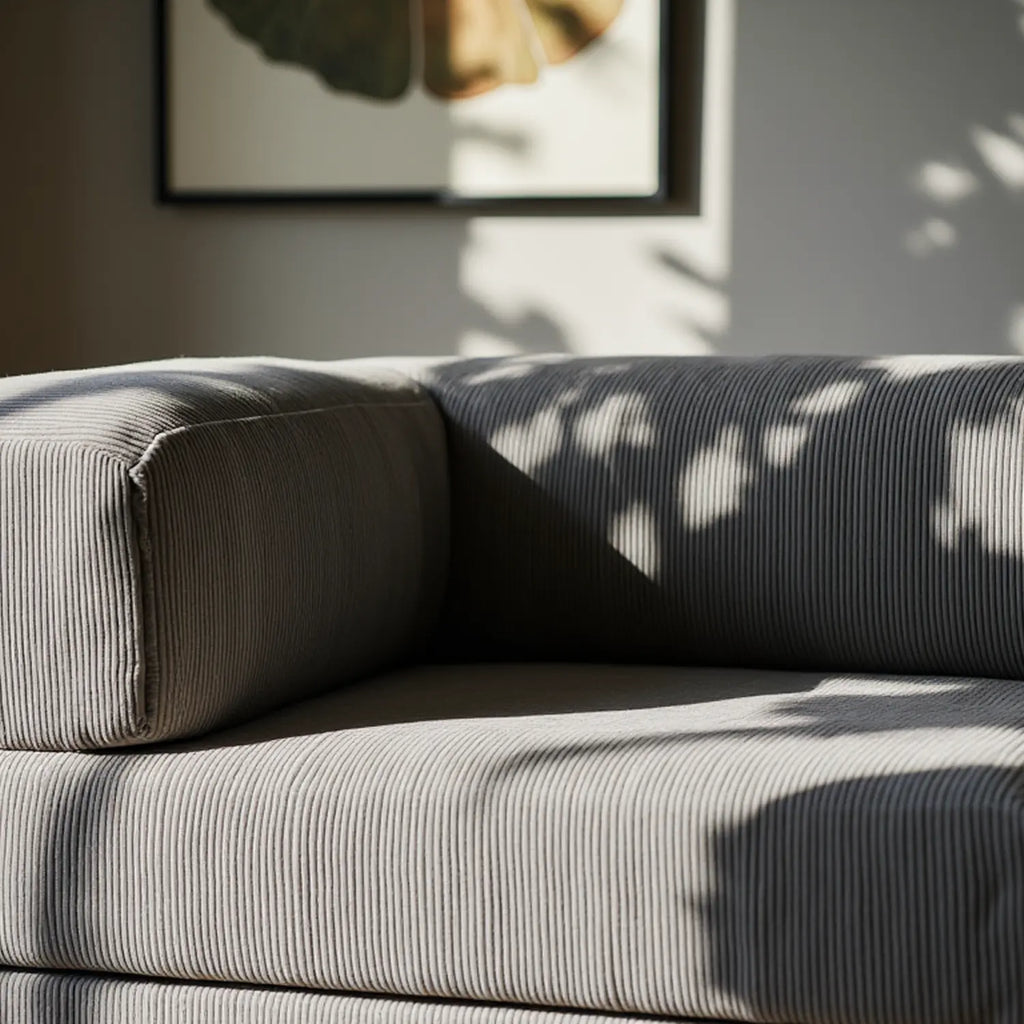 Sofá Cama Bloom - Sofá na Caixa + Apoio de Pé Bloom Tecido Boucle Cinza