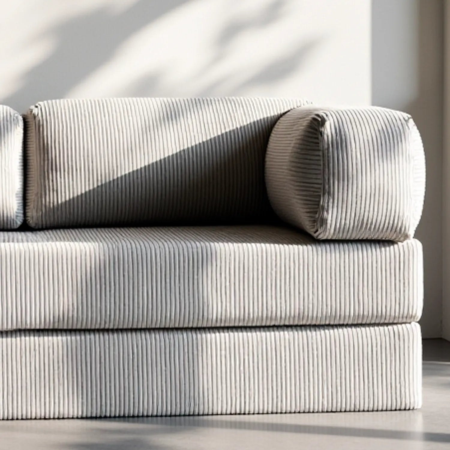 Sofá Cama Bloom - Sofá na Caixa + Apoio de Pé Bloom Tecido Boucle Cinza