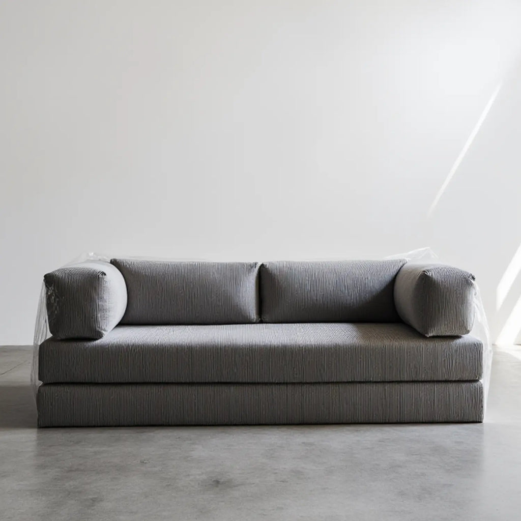 Sofá Cama Bloom - Sofá na Caixa + Apoio de Pé Bloom Tecido Boucle Cinza