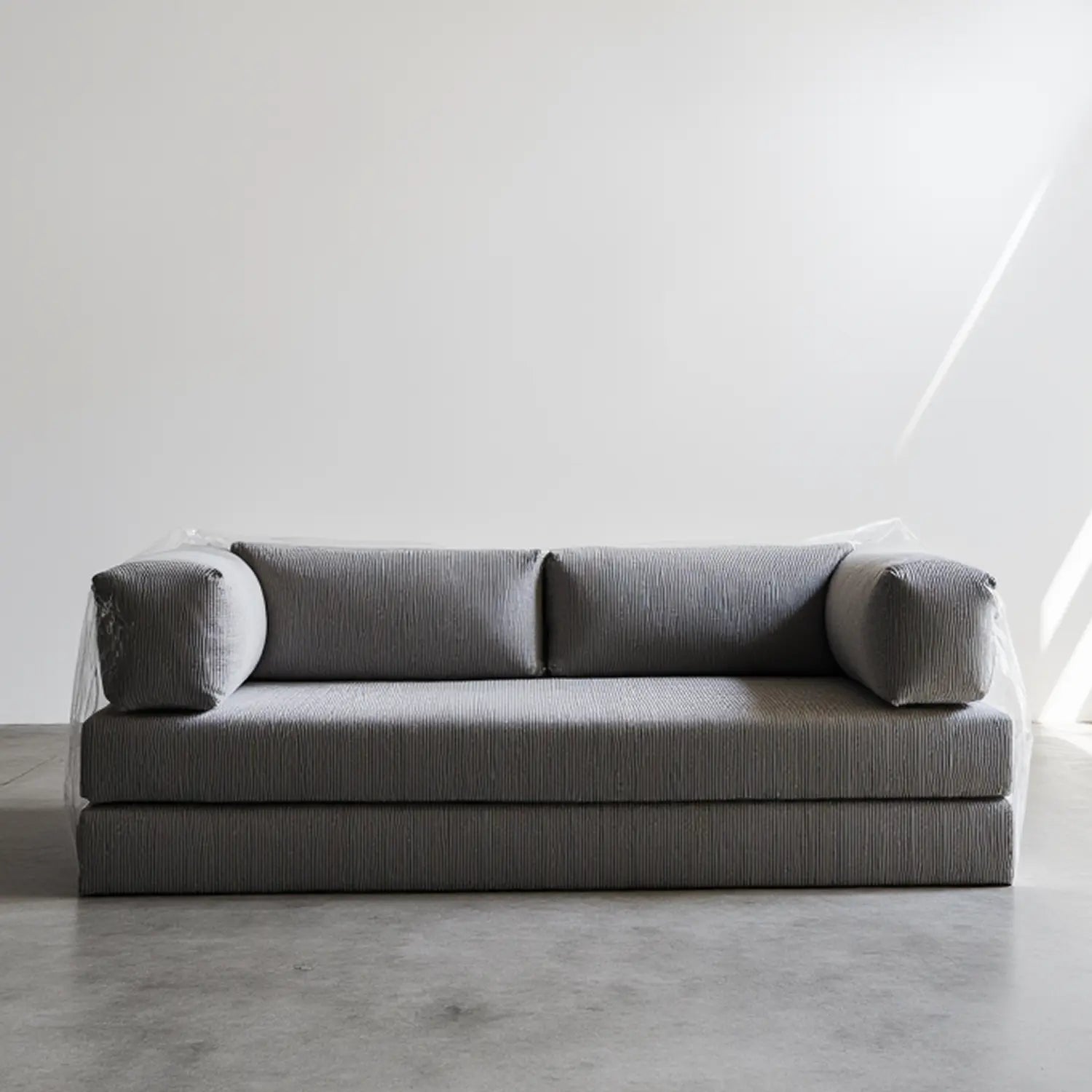 Sofá Cama Bloom - Sofá na Caixa + Apoio de Pé Bloom Tecido Boucle Cinza