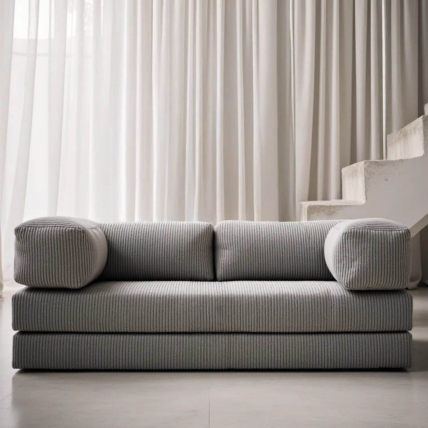 Sofá Cama Bloom - Sofá na Caixa + Apoio de Pé Bloom Tecido Boucle Cinza