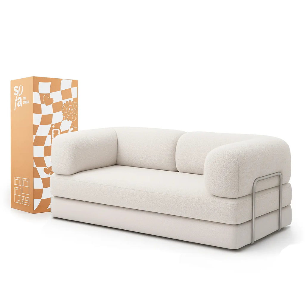 Sofá Cama Bloom Tecido Boucle Linho - Sofá na Caixa