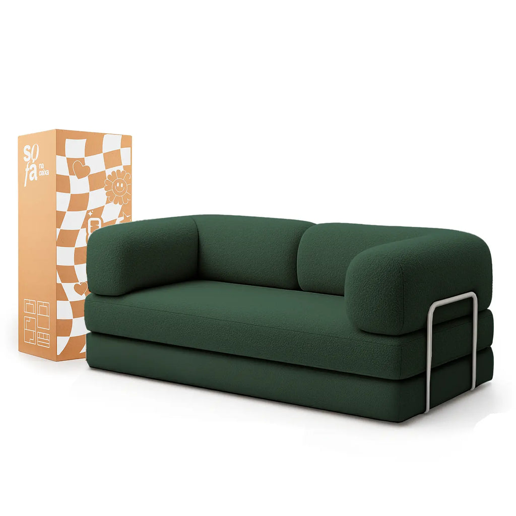 Sofá Cama Bloom - Sofá na Caixa + Poltrona Bloom Tecido Boucle Verde Musgo