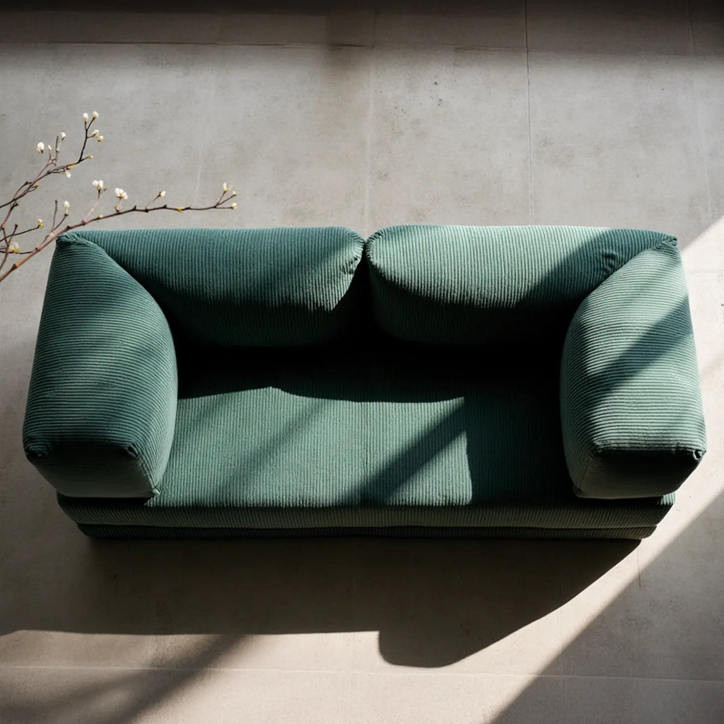 Sofá Cama Bloom - Sofá na Caixa + Apoio de Pé Bloom Tecido Boucle Verde Musgo