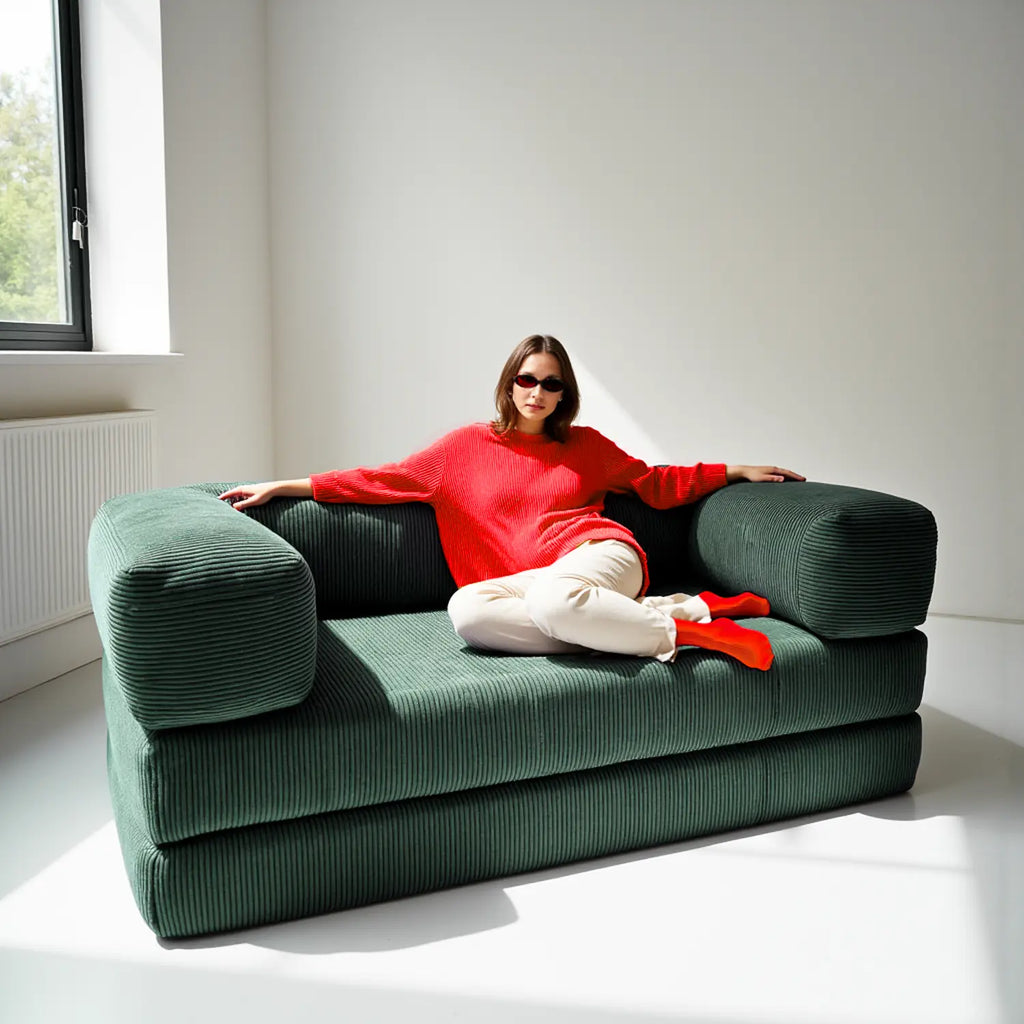 Sofá Cama Bloom - Sofá na Caixa + Poltrona Bloom Tecido Boucle Verde Musgo