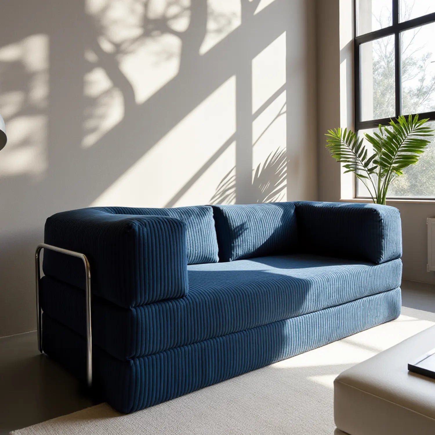Sofá Cama Bloom - Sofá na Caixa + Poltrona Bloom Tecido Boucle Azul
