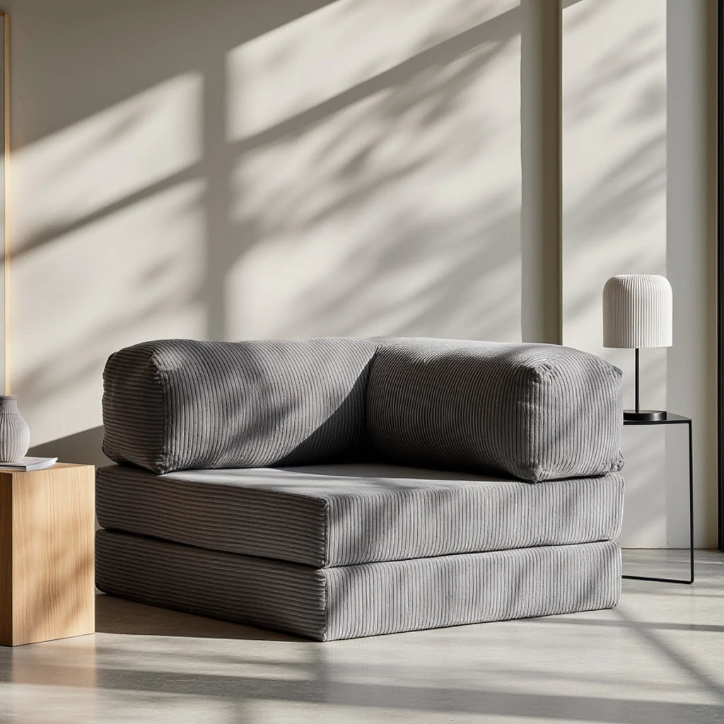 Sofá Cama Bloom - Sofá na Caixa + Poltrona Bloom Tecido Boucle Cinza