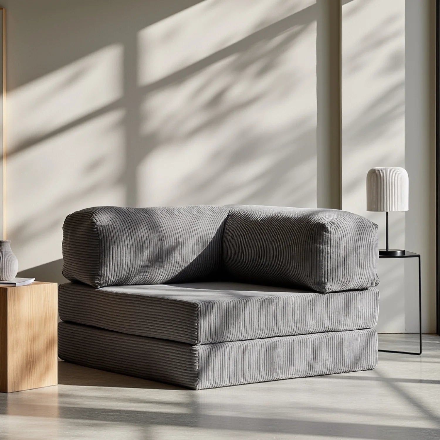 Sofá Cama Bloom - Sofá na Caixa + Poltrona Bloom Tecido Boucle Cinza