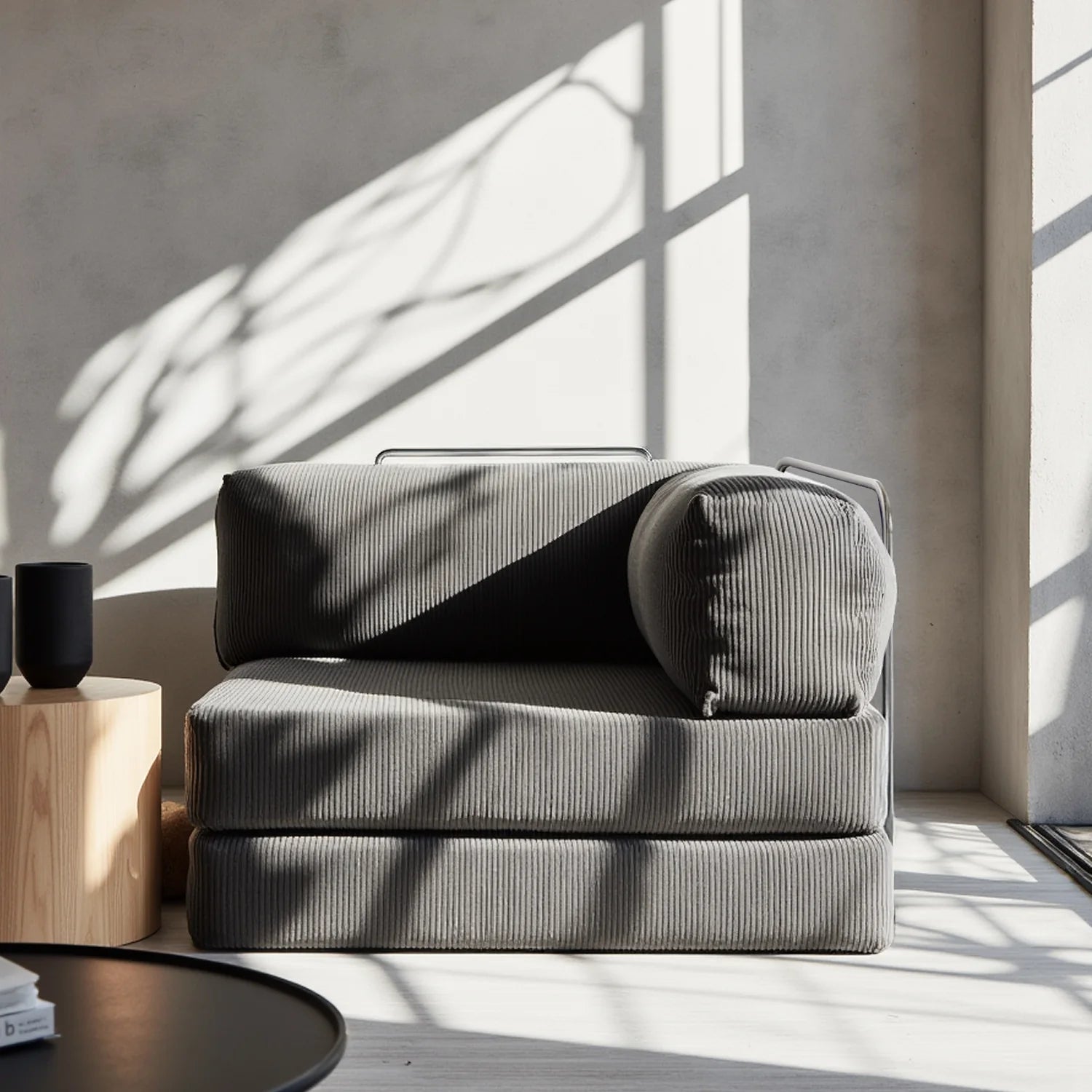 Sofá Cama Bloom - Sofá na Caixa + Poltrona Bloom Tecido Boucle Cinza