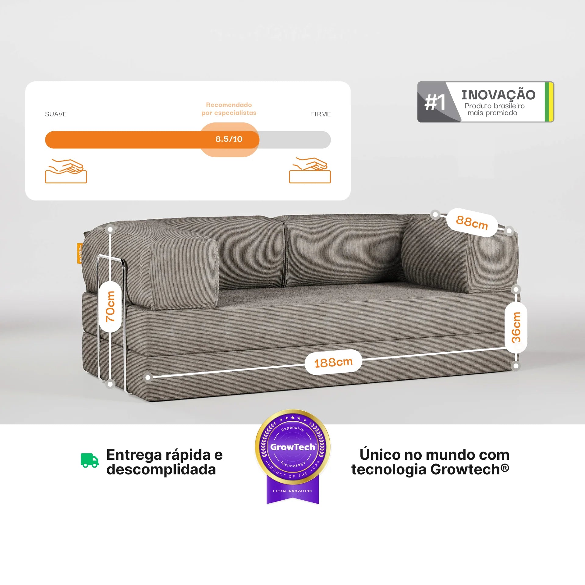 Sofá Cama Bloom - Sofá na Caixa + Poltrona Bloom Tecido Boucle Cinza