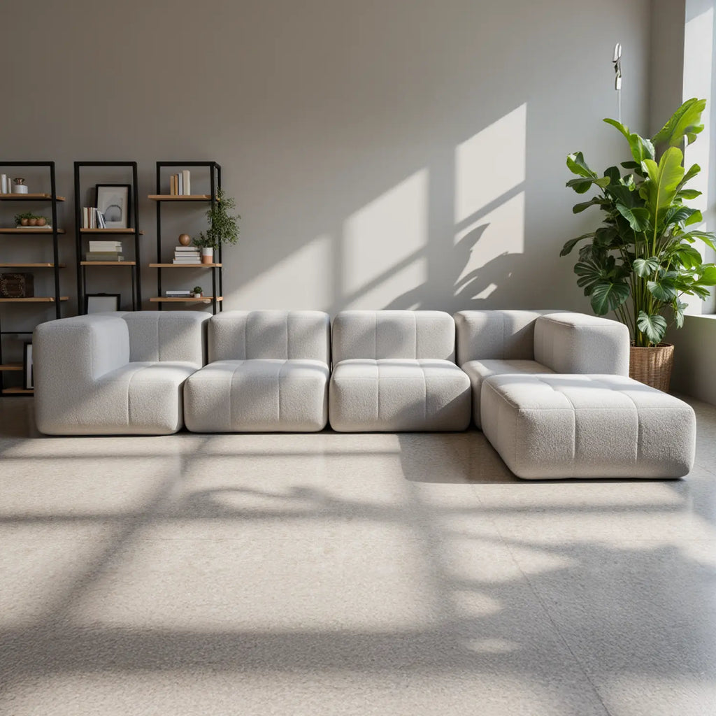 Sofá na Caixa modular 1 lugar Canto com chaise em Boucle - Cinza