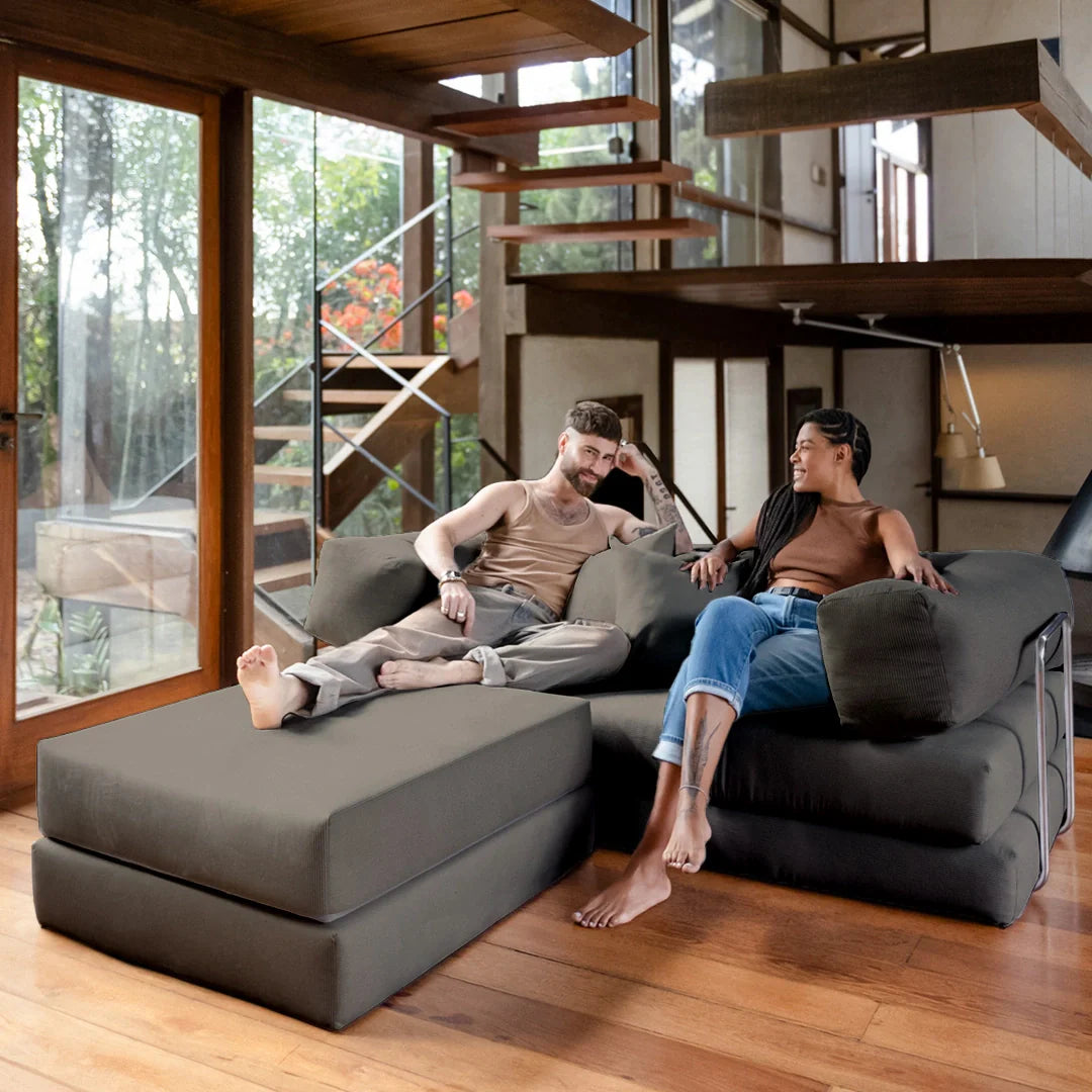 Chaise / Apoio de pé Sofá Cama Bloom Tecido Boucle Cinza