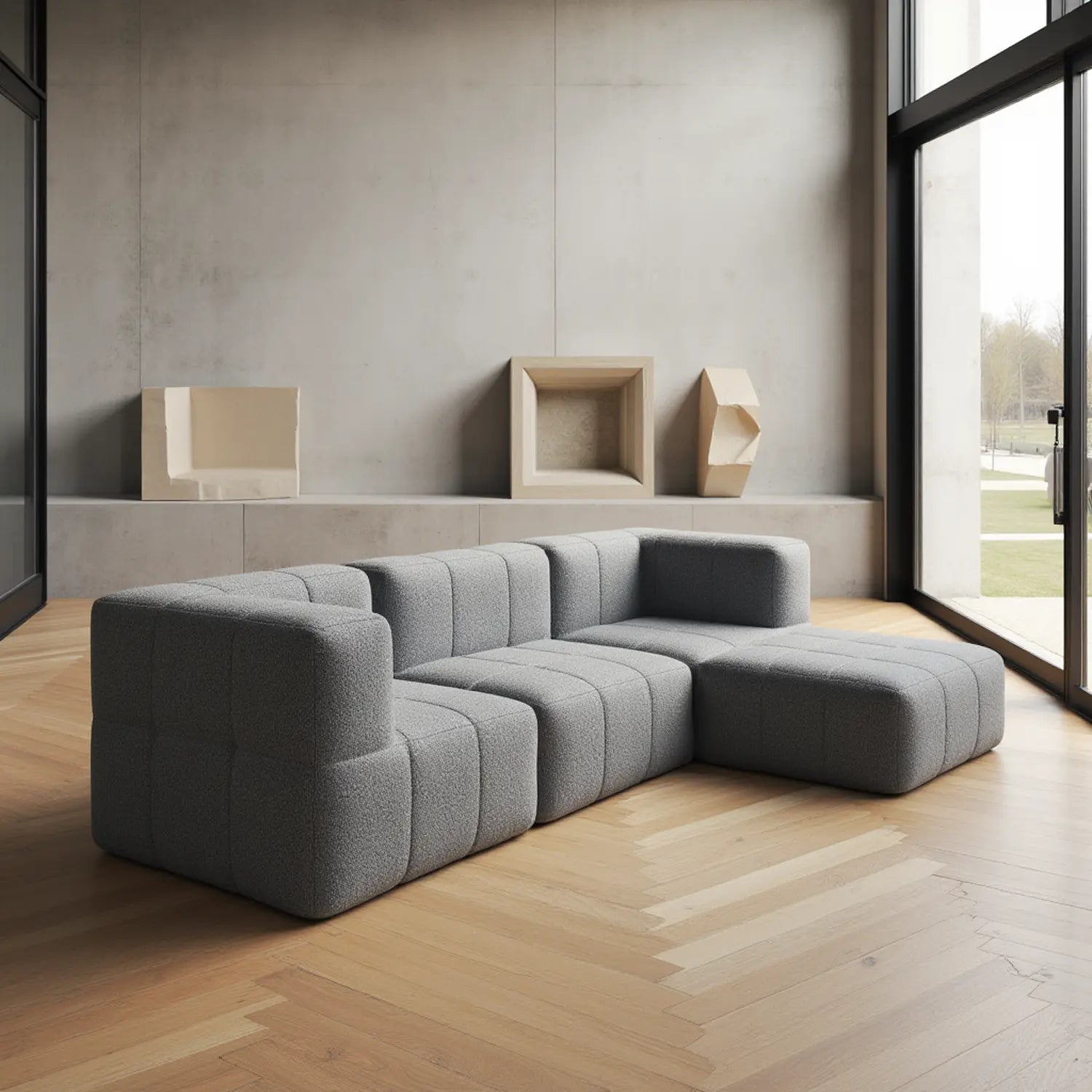 Sofá na Caixa modular 1 lugar Canto em Boucle - Cinza