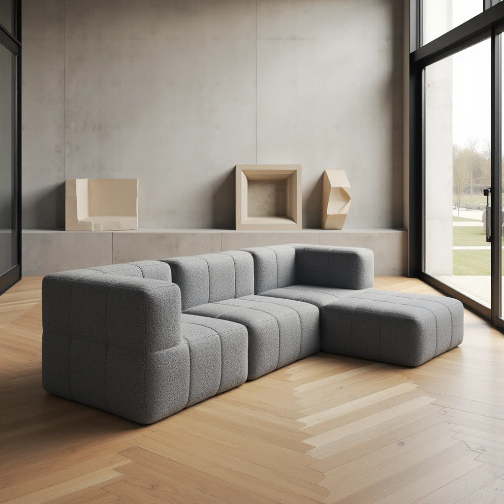 Sofá na Caixa modular 1 lugar Canto com chaise em Boucle - Cinza