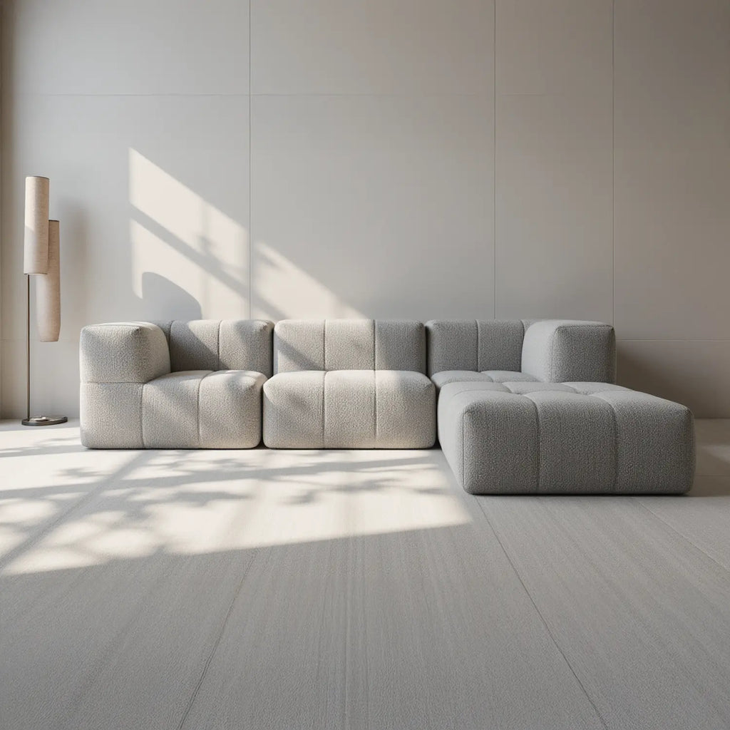 Sofá na Caixa modular 2 lugares em Boucle - 1 Braço -  Cinza