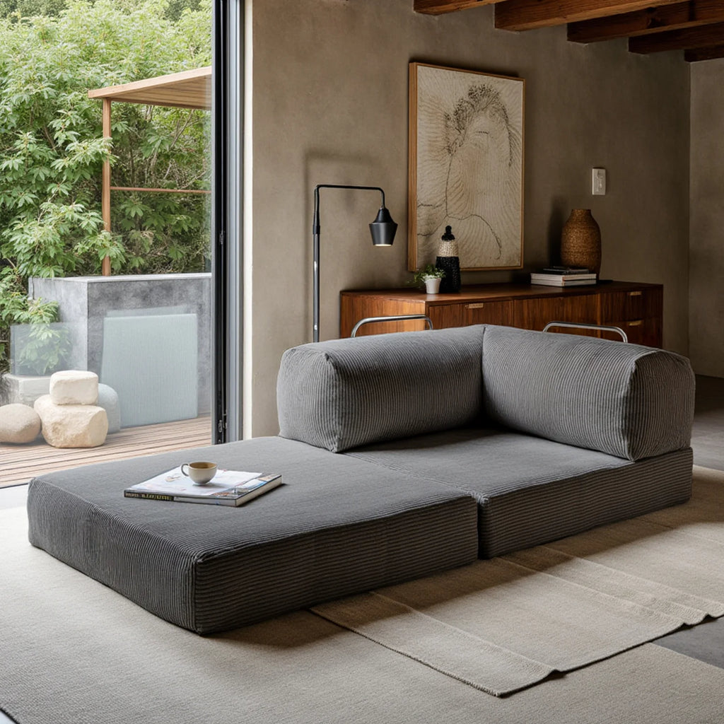 Sofá Cama Bloom - Sofá na Caixa + Poltrona Bloom Tecido Boucle Cinza