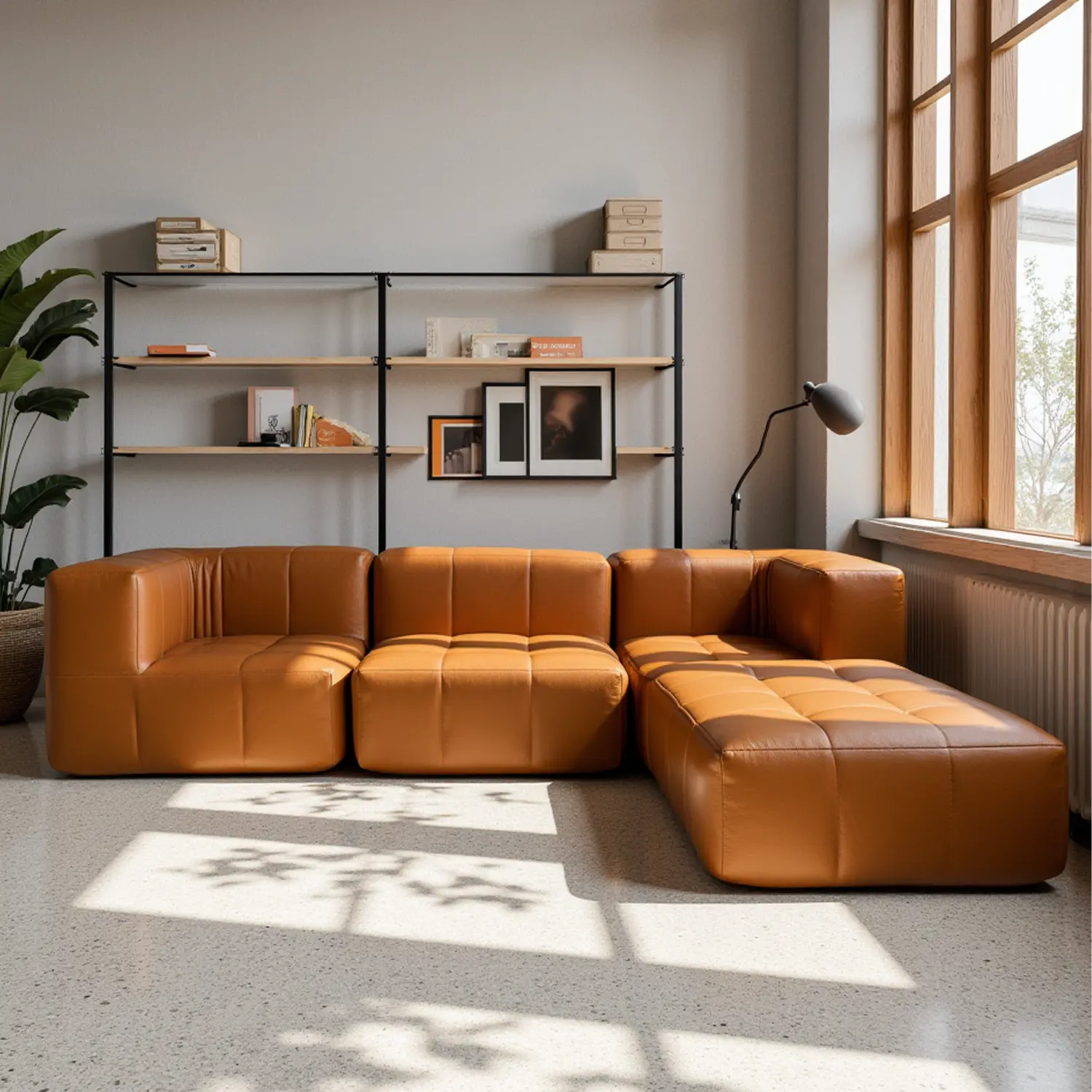 Sofá na Caixa modular 2 lugares Poli-Couro Marrom - 1 Braço