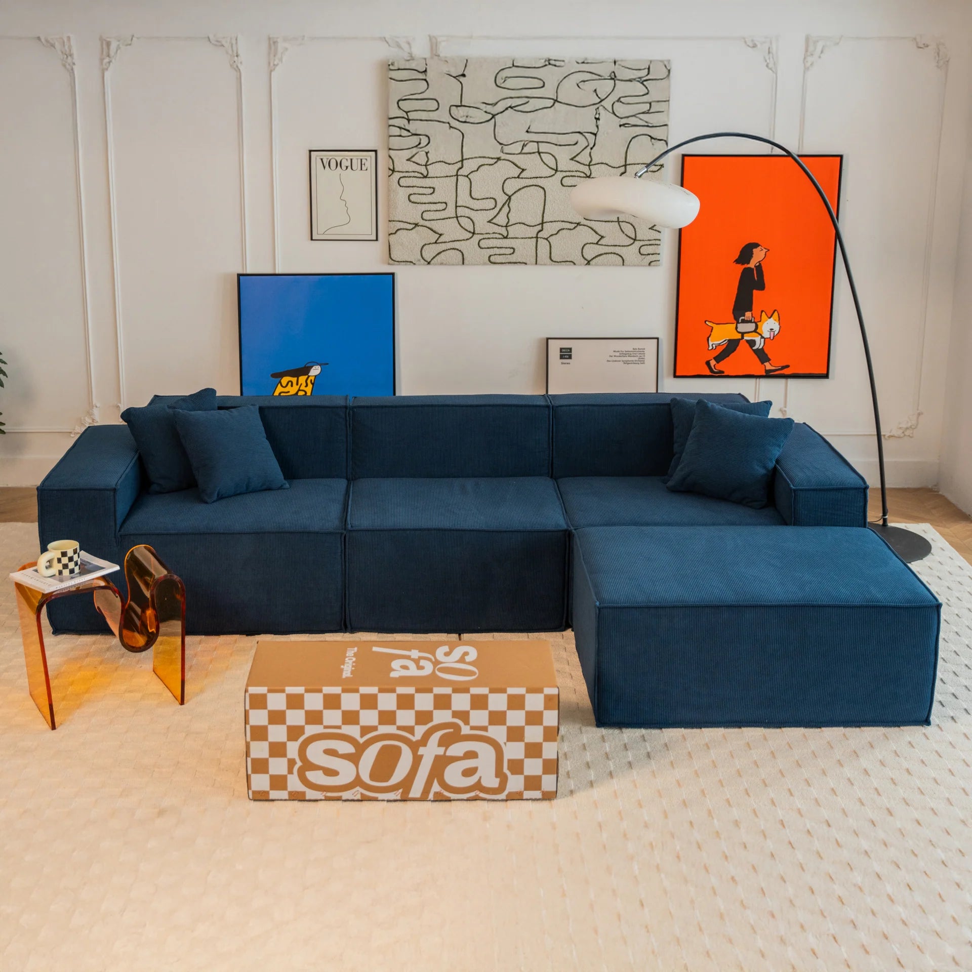 Sofá Modular Pelion 1 lugar Canto em L Direito Boucle - Azul