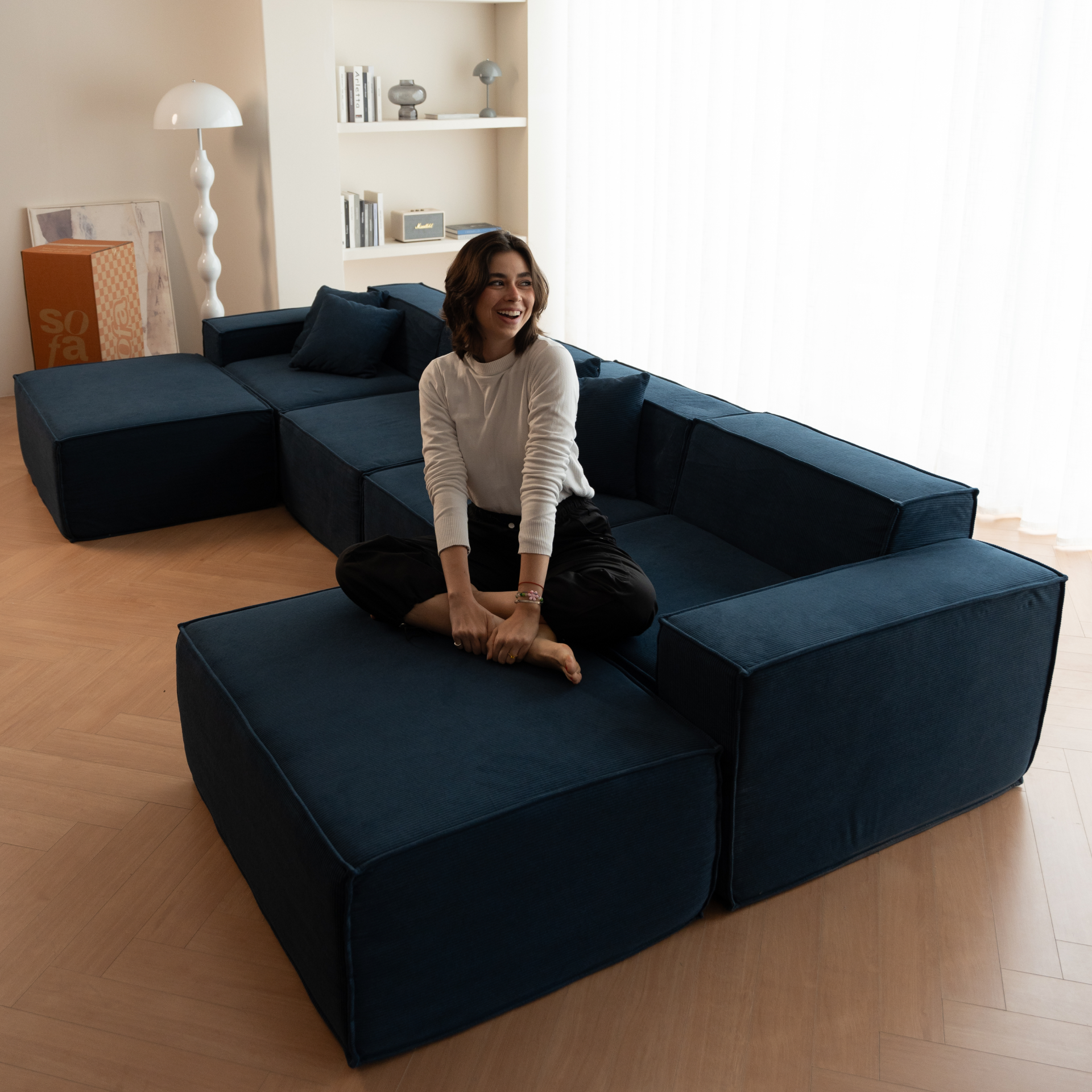Sofá Modular Pelion 3 Lugares com 1 Chaise - Azul
