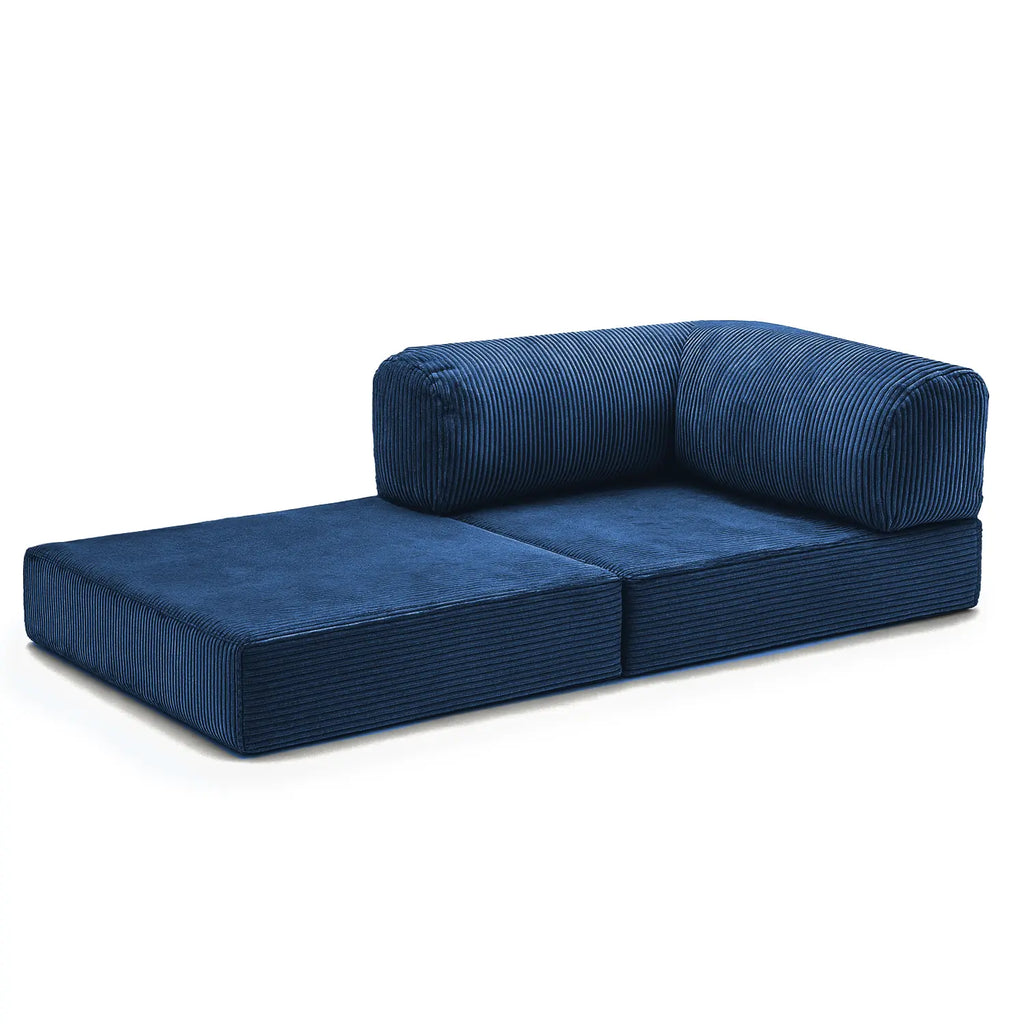 Sofá Cama Bloom - Sofá na Caixa + Poltrona Bloom Tecido Boucle Azul
