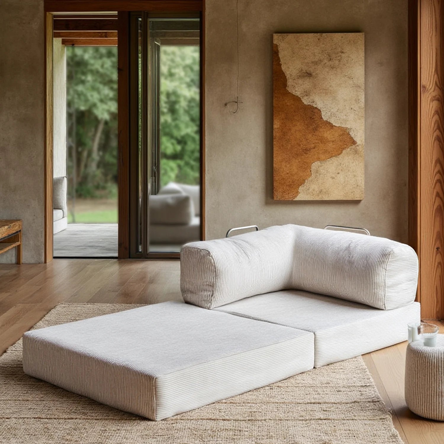 Sofá Cama Bloom - Sofá na Caixa + Poltrona Bloom Tecido Boucle Laranja