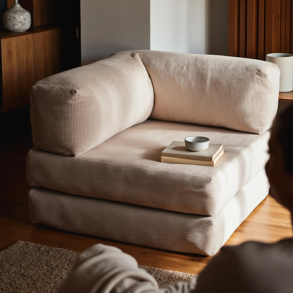 Sofá Cama Bloom - Sofá na Caixa + Poltrona Bloom Tecido Boucle Linho