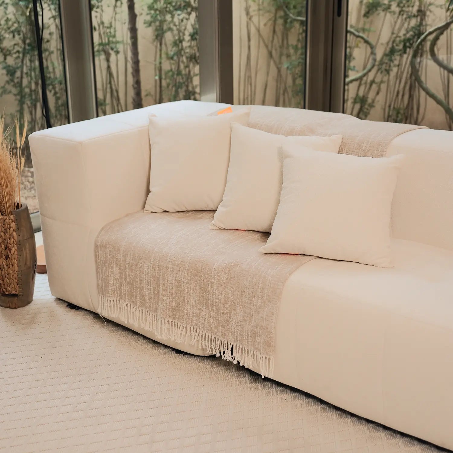 Sofá na Caixa modular 1 lugar Canto com chaise em Boucle - Linho