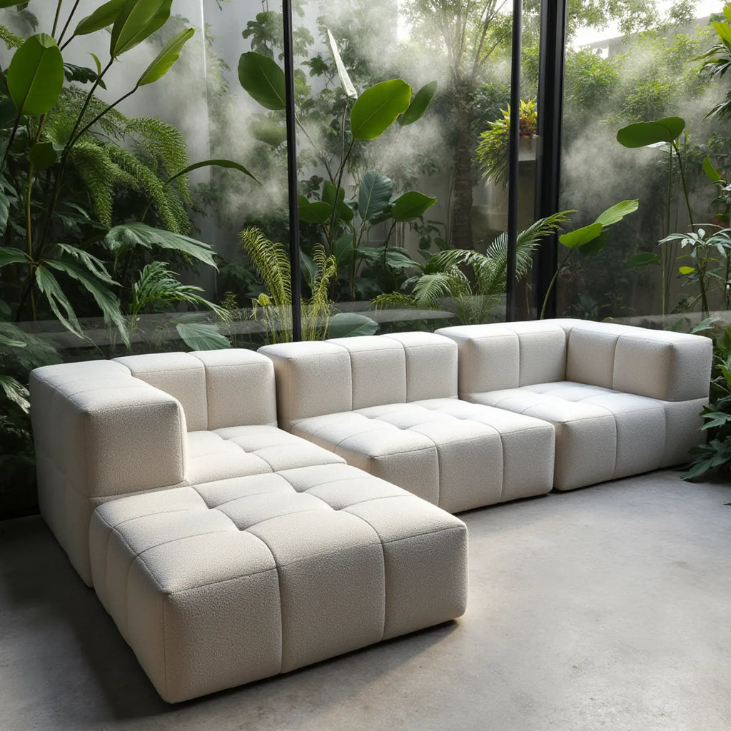 Sofá na Caixa modular 1 lugar Canto com chaise em Boucle - Linho