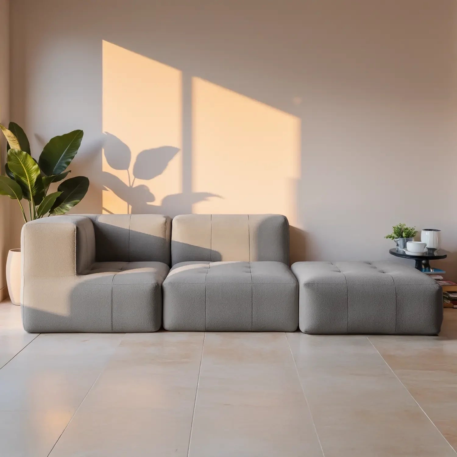 Sofá na Caixa modular 2 lugares em Boucle - Sem braço - Cinza