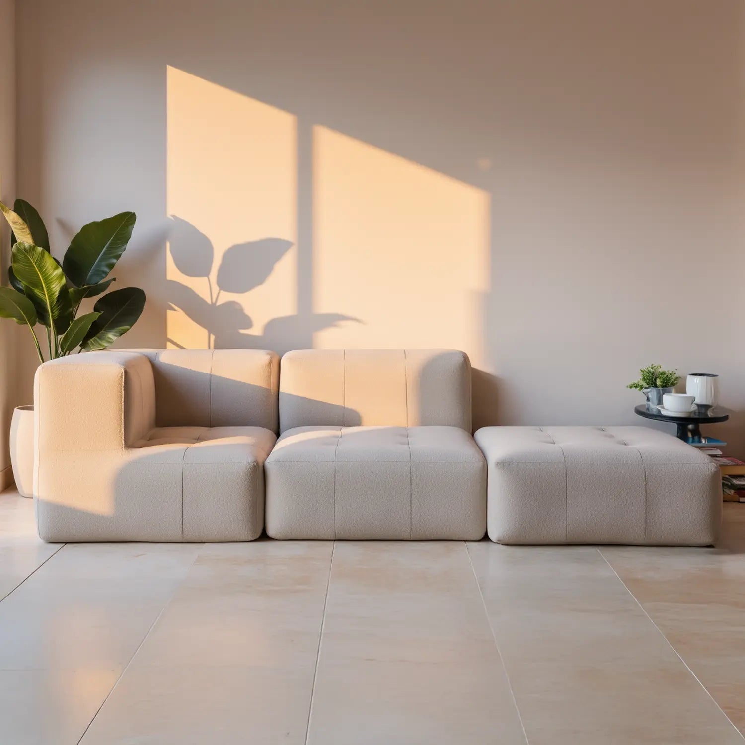 Sofá na Caixa modular 1 lugar Canto em Boucle - Linho