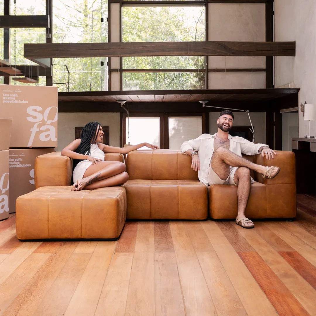 Sofá na Caixa modular 1 lugar Canto com chaise - Poli-couro