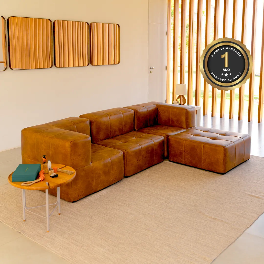 Sofá na Caixa modular 1 lugar Canto com chaise - Poli-couro