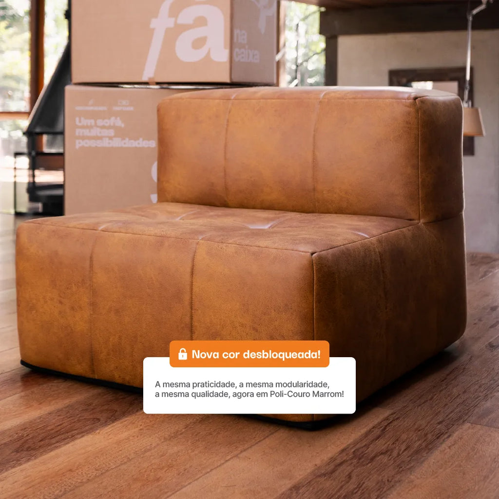 Sofá na Caixa modular 1 lugar Canto com chaise - Poli-couro