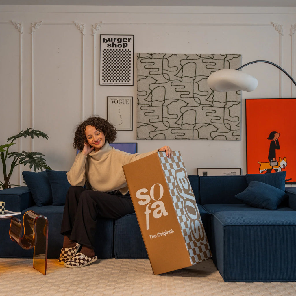 Sofá Modular Pelion 1 lugar Canto em L Direito Boucle - Azul