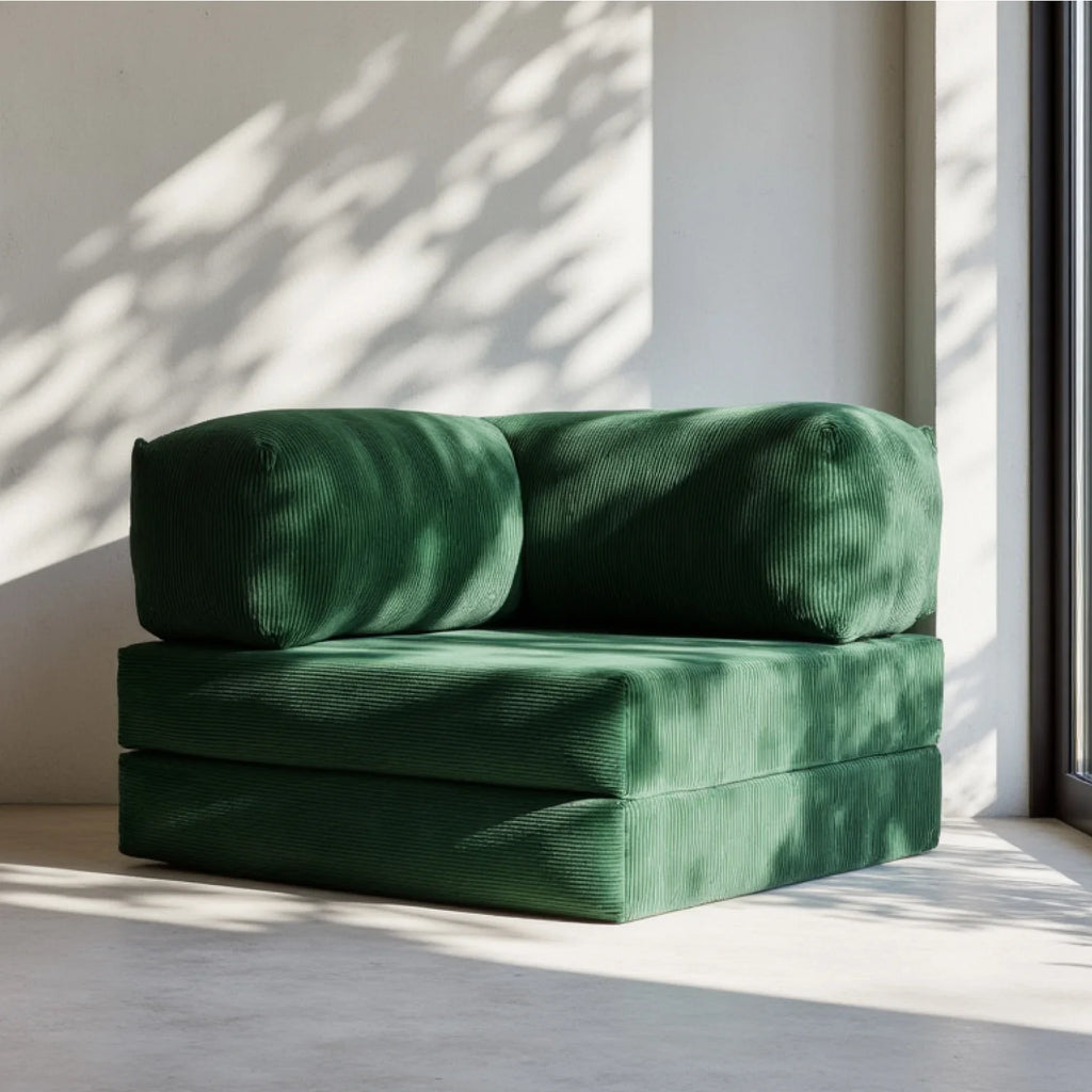 Sofá Cama Bloom - Sofá na Caixa + Poltrona Bloom Tecido Boucle Verde Musgo