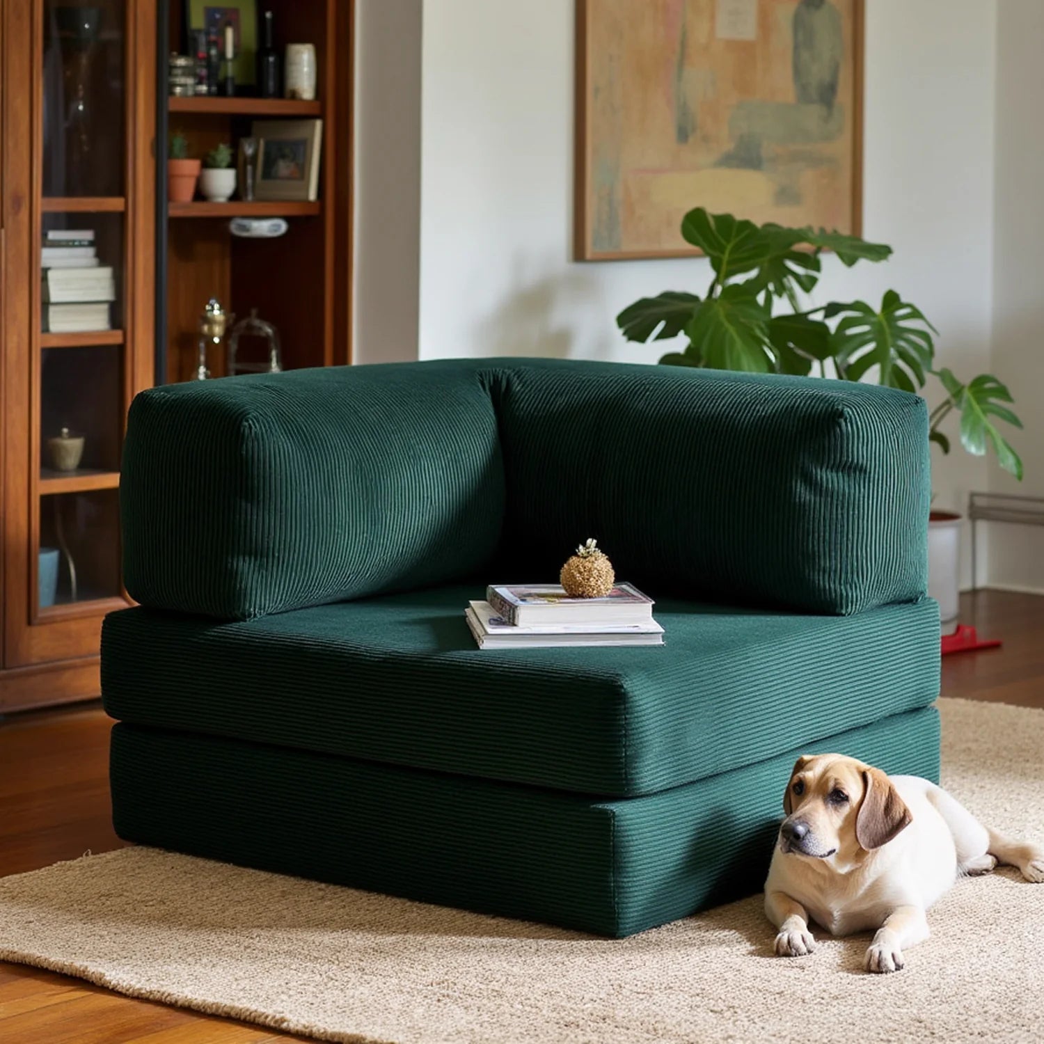 Sofá Cama Bloom - Sofá na Caixa + Poltrona Bloom Tecido Boucle Verde Musgo