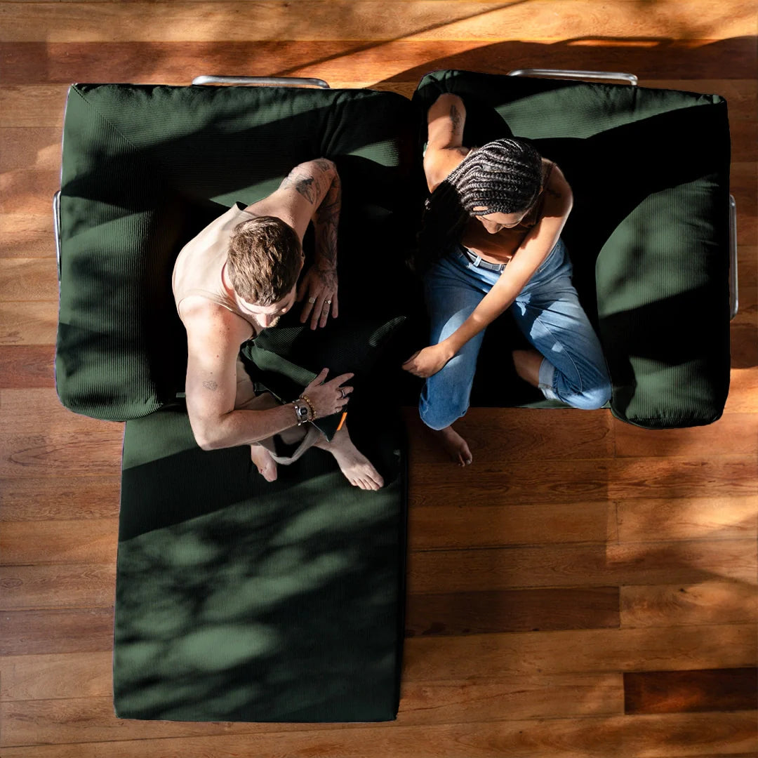 Sofá Cama Bloom - Sofá na Caixa + Apoio de Pé Bloom Tecido Boucle Verde Musgo