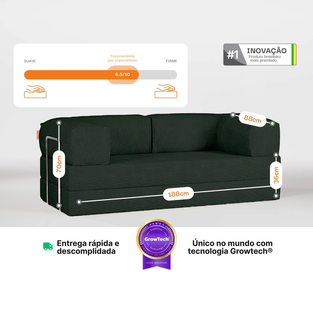 Sofá Cama Bloom - Sofá na Caixa + Poltrona Bloom Tecido Boucle Verde Musgo