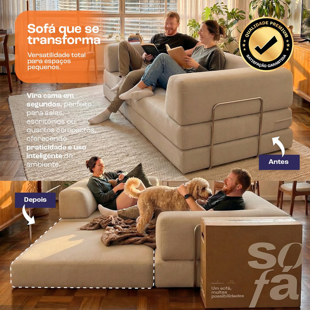 Sofá Cama Bloom Tecido Boucle Laranja - Sofá na Caixa