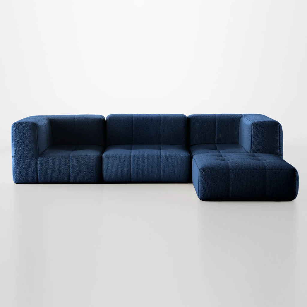 Sofá na Caixa modular 3 lugares em Boucle com Apoio de pé - Azul