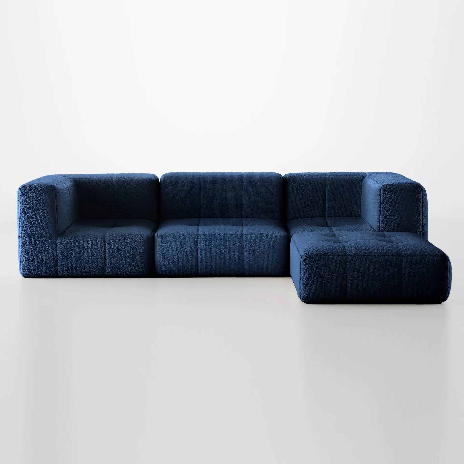 Sofá na Caixa modular 3 lugares em Boucle com Apoio de pé - Azul