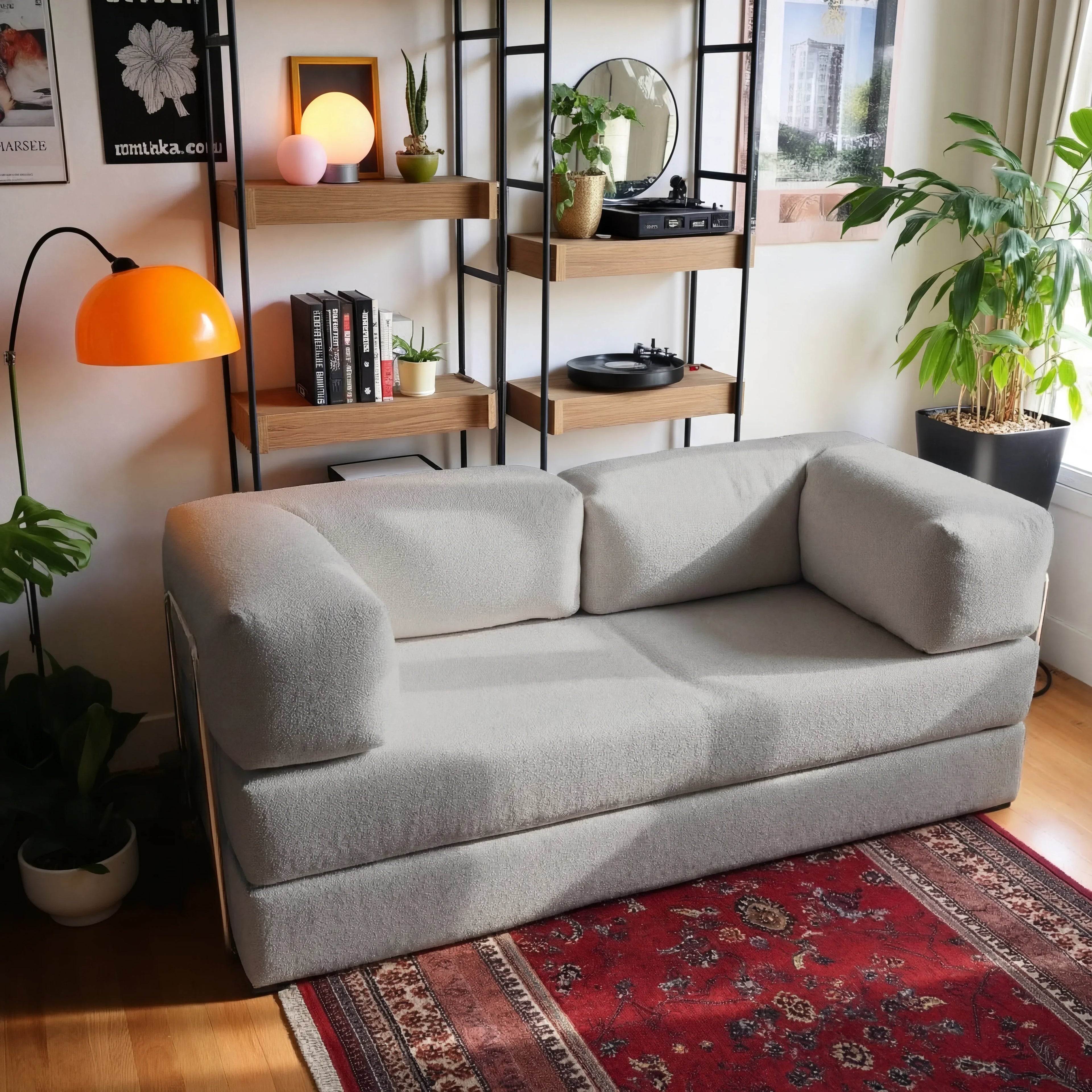 Sofá Cama Bloom Tecido Boucle Cinza - Sofá na Caixa