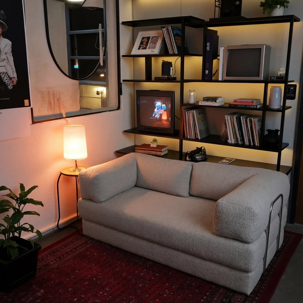 Sofá Cama Bloom Tecido Boucle Cinza - Sofá na Caixa