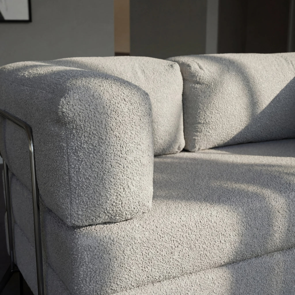 Sofá Cama Bloom Tecido Boucle Cinza - Sofá na Caixa
