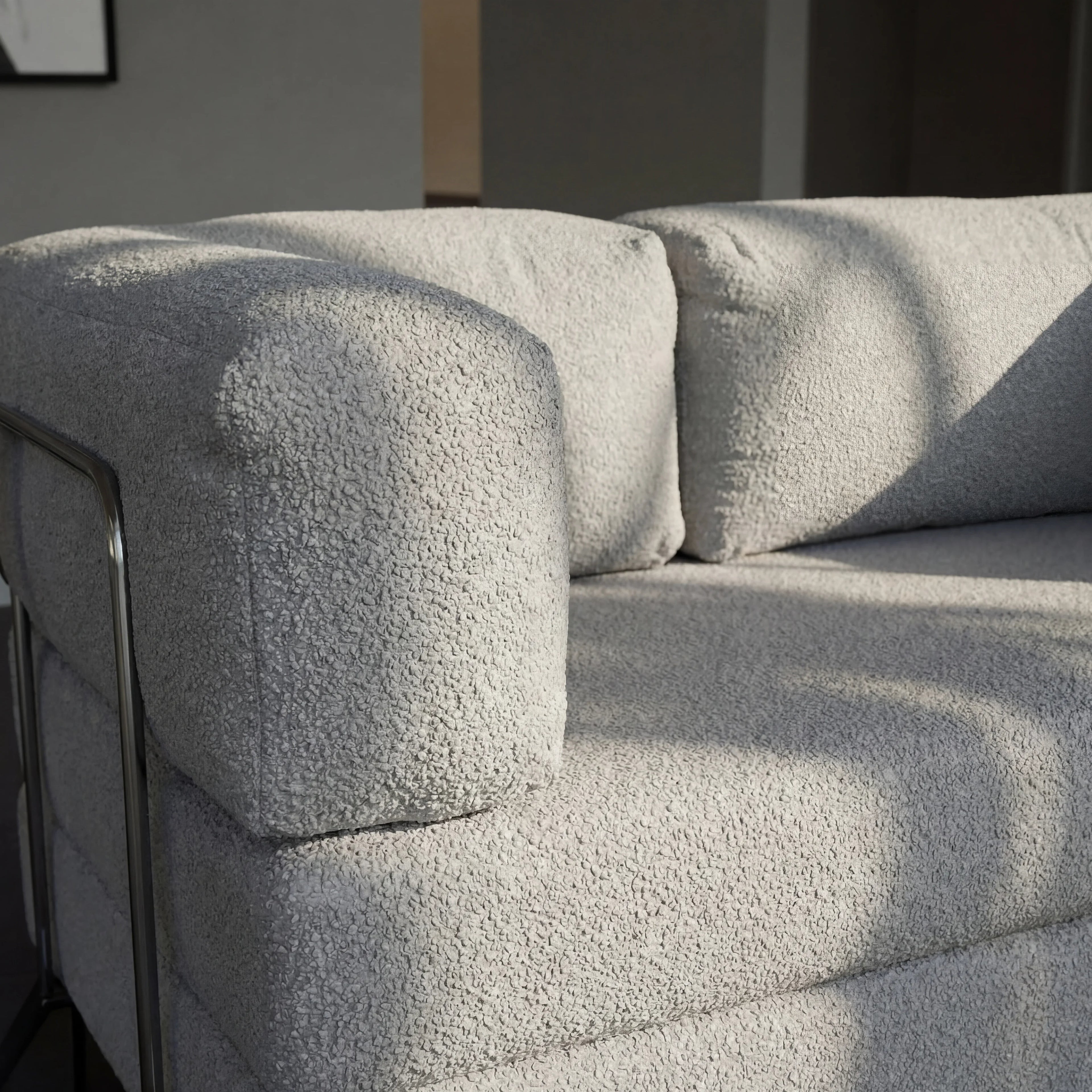 Sofá Cama Bloom Tecido Boucle Cinza - Sofá na Caixa