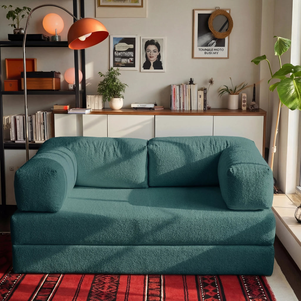 Sofá Cama Bloom Tecido Boucle Verde Musgo - Sofá na Caixa